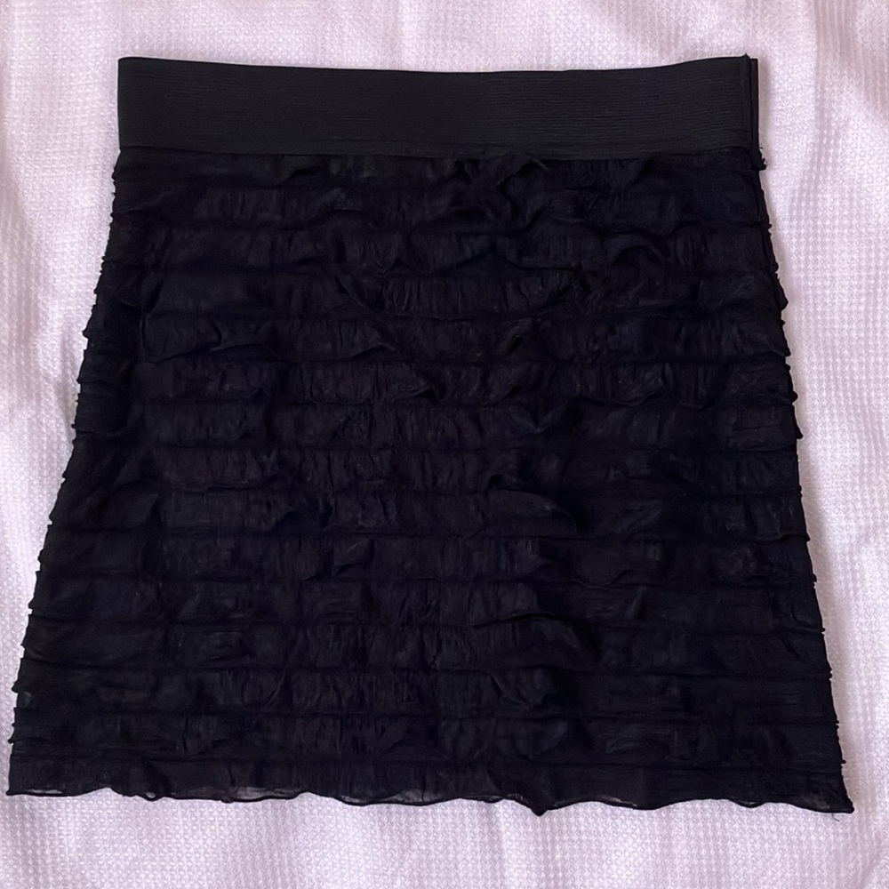 Black frilly mini skirt with elasticized waistband